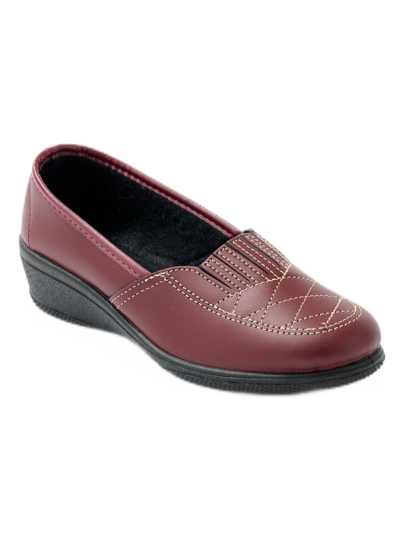 Mocassins cuir largeur confort élastiqués Rouge bordeaux - Kiabi