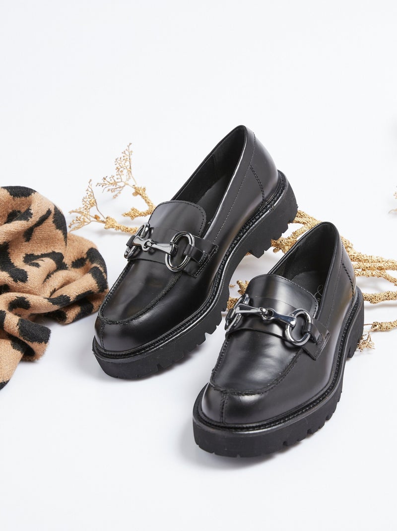 Mocassins cuir mors métal et semelle crantée - AFIBEL Noir - Kiabi