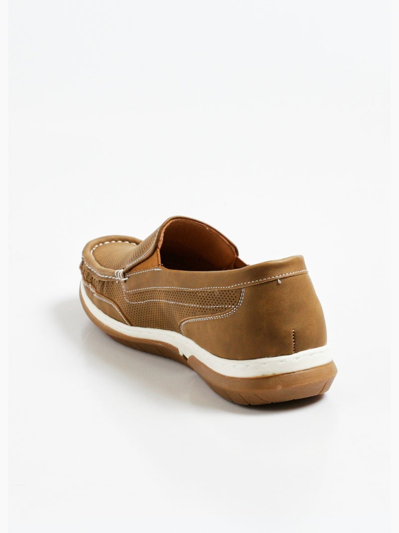 Mocassins cuir style bateau  microperforés élastiqués - AFIBEL Camel - Kiabi