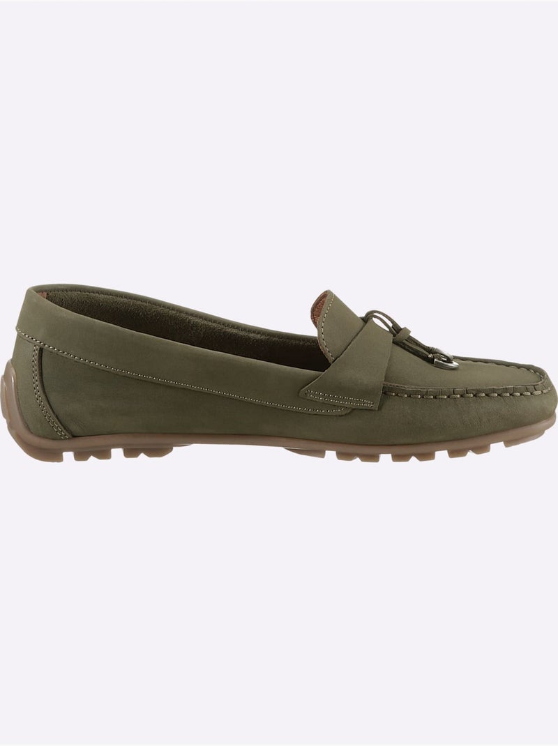 Mocassins Cuir Vachette - Taille Standard - Helline Kaki - Kiabi