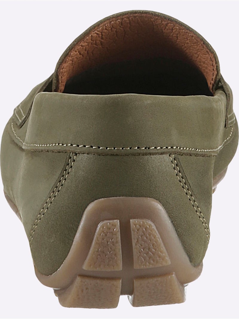 Mocassins Cuir Vachette - Taille Standard - Helline Kaki - Kiabi