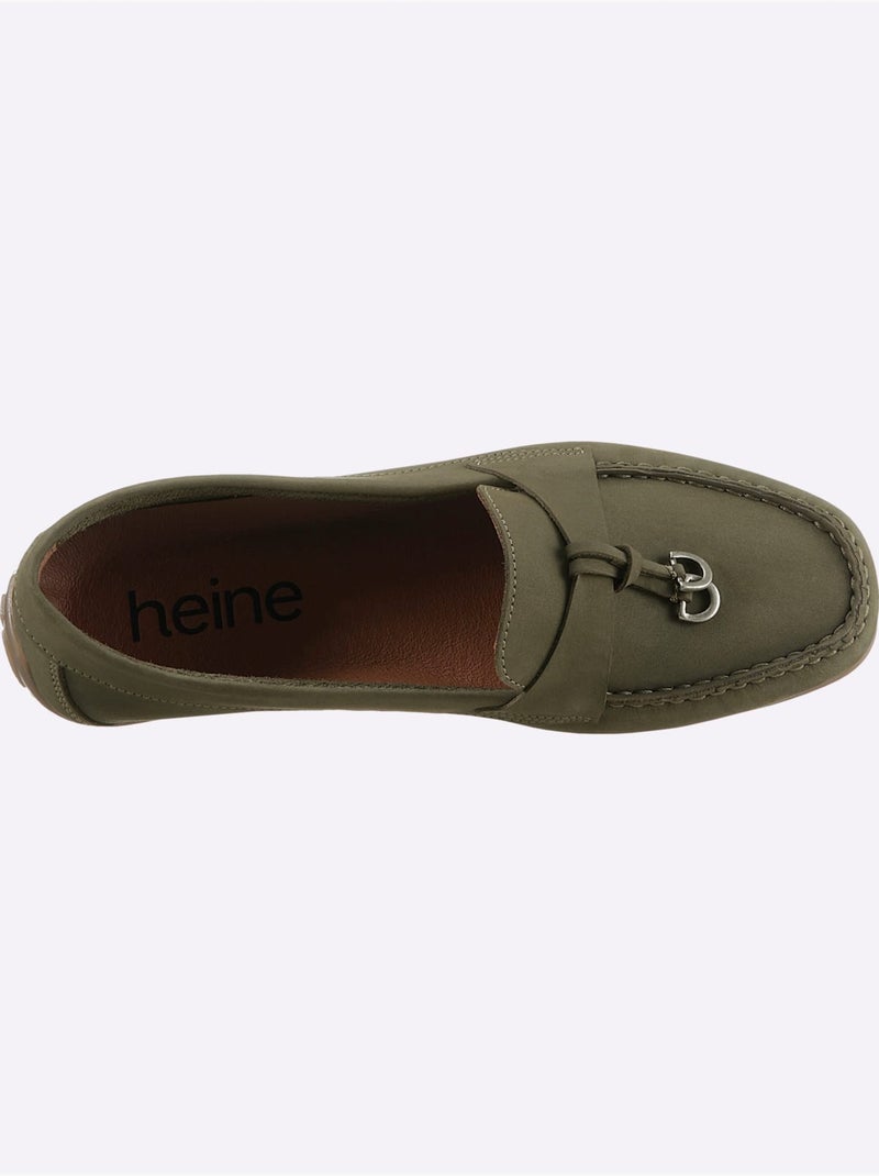Mocassins Cuir Vachette - Taille Standard - Helline Kaki - Kiabi