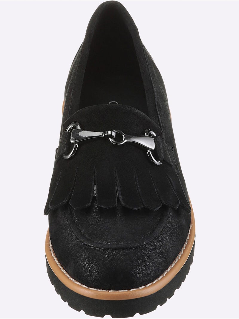 Mocassins Cuir Velours De Chèvre - Taille Standard - Helline Noir - Kiabi