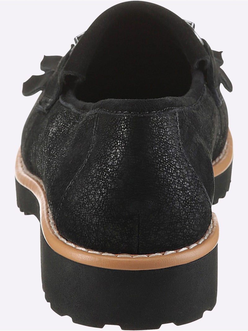Mocassins Cuir Velours De Chèvre - Taille Standard - Helline Noir - Kiabi