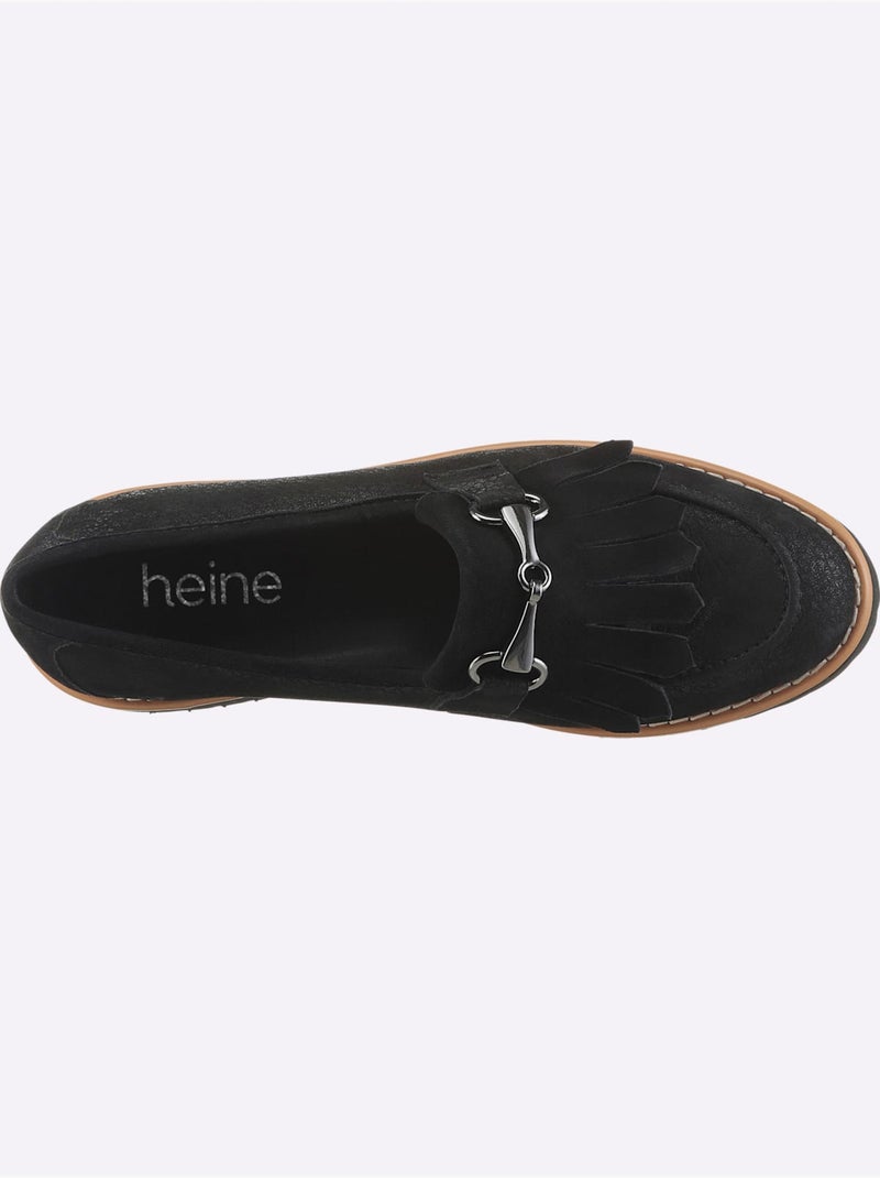 Mocassins Cuir Velours De Chèvre - Taille Standard - Helline Noir - Kiabi