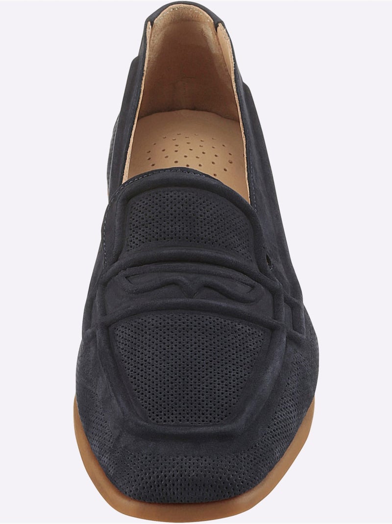 Mocassins Cuir Velours De Vache. - Taille Standard - Helline Bleu marine - Kiabi