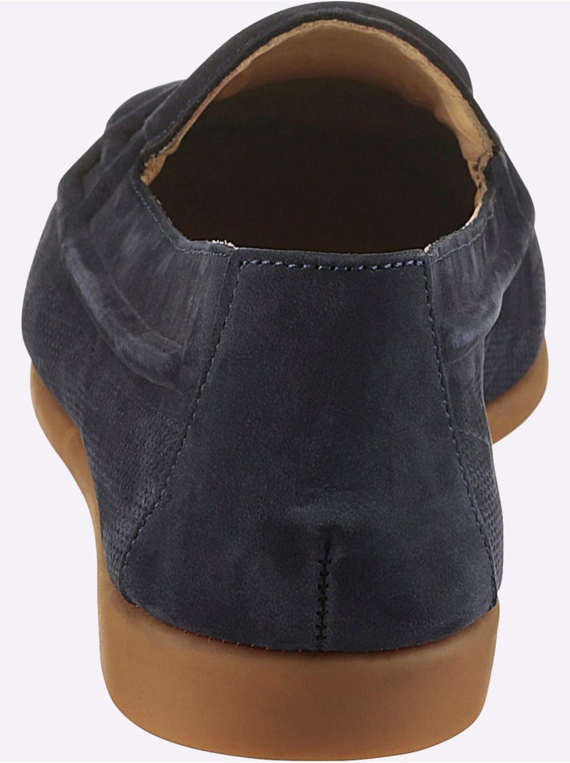Mocassins Cuir Velours De Vache. - Taille Standard - Helline Bleu marine - Kiabi