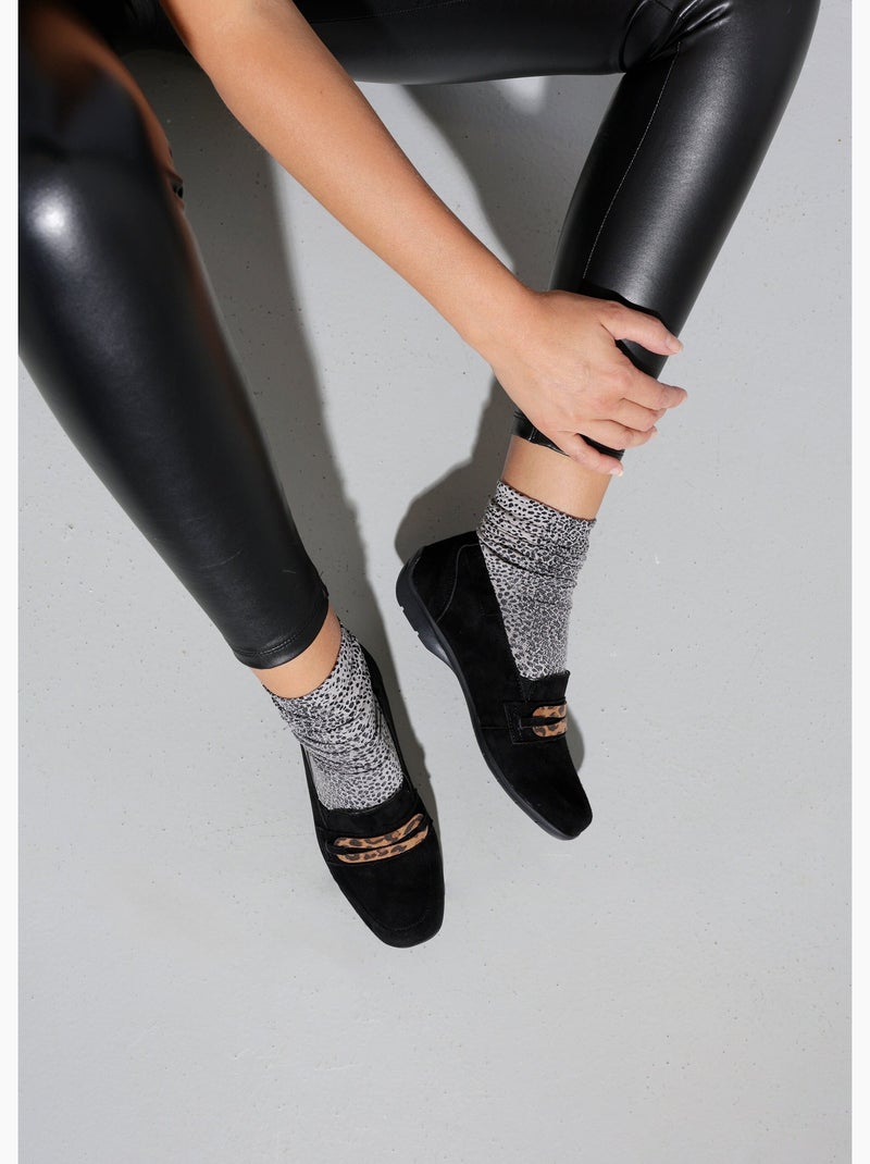Mocassins cuir velours élastiqués largeur confort - afibel Noir - Kiabi