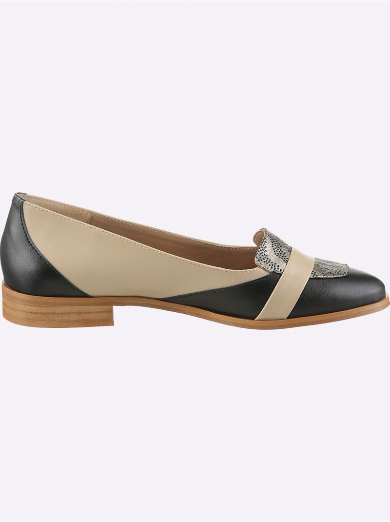 Mocassins De Fabrication Espagnole - Taille Standard - Helline Beige/Noir - Kiabi