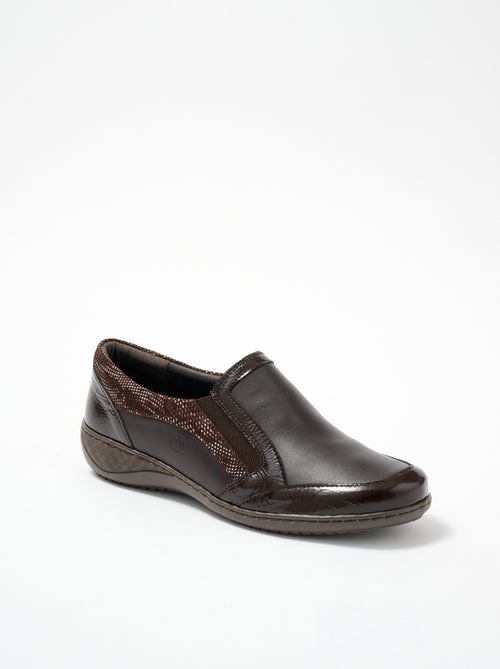 Mocassins élastiqués compensés en cuir - Afibel - Kiabi