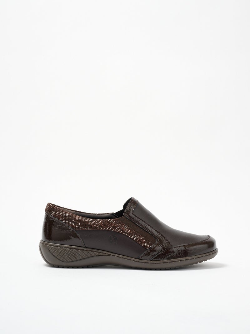 Mocassins élastiqués compensés en cuir - Afibel Marron - Kiabi