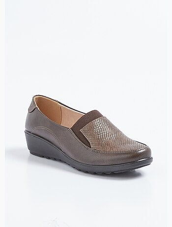 Mocassins élastiqués compensés en cuir - Afibel
