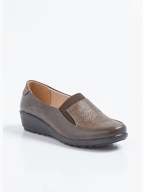 Mocassins élastiqués compensés en cuir - Afibel - Kiabi