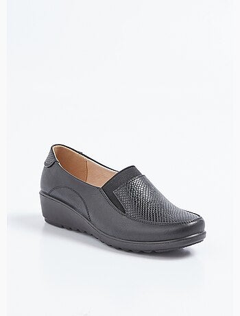 Mocassins élastiqués compensés grande largeur cuir