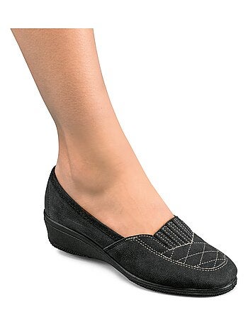 Mocassins élastiqués cuir grande largeur - Afibel