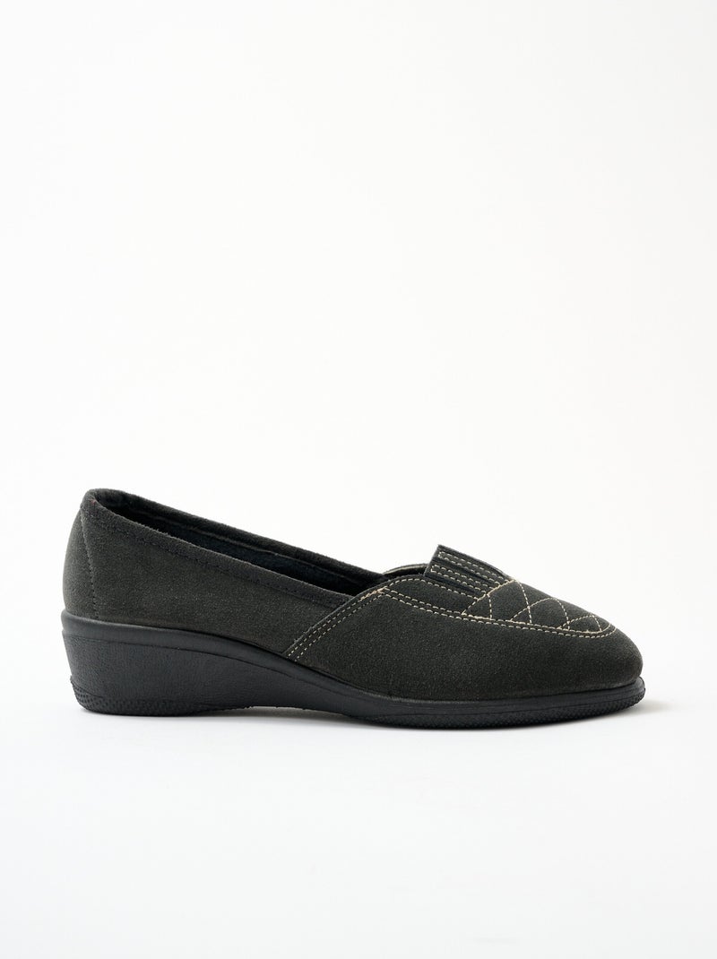 Mocassins élastiqués cuir grande largeur - Afibel Gris - Kiabi
