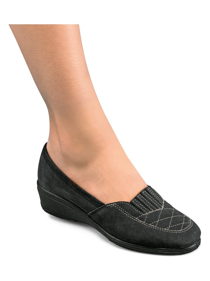 Mocassins élastiqués cuir grande largeur - Afibel Gris - Kiabi