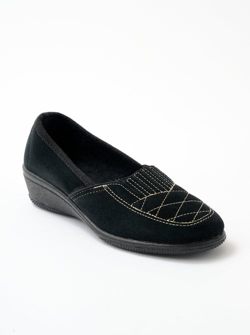 Mocassins élastiqués cuir grande largeur - Afibel - Kiabi