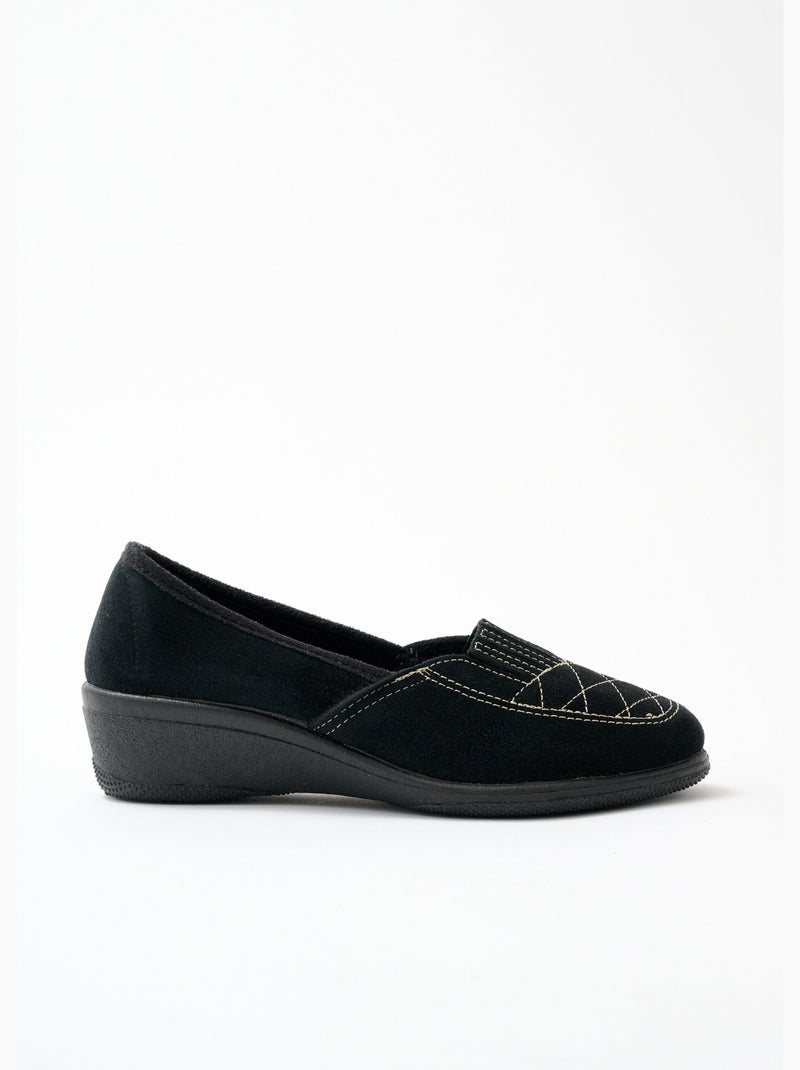 Mocassins élastiqués cuir grande largeur - Afibel Noir - Kiabi