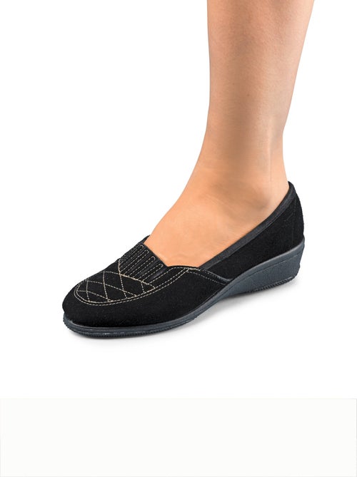 Mocassins élastiqués cuir grande largeur - Afibel - Kiabi