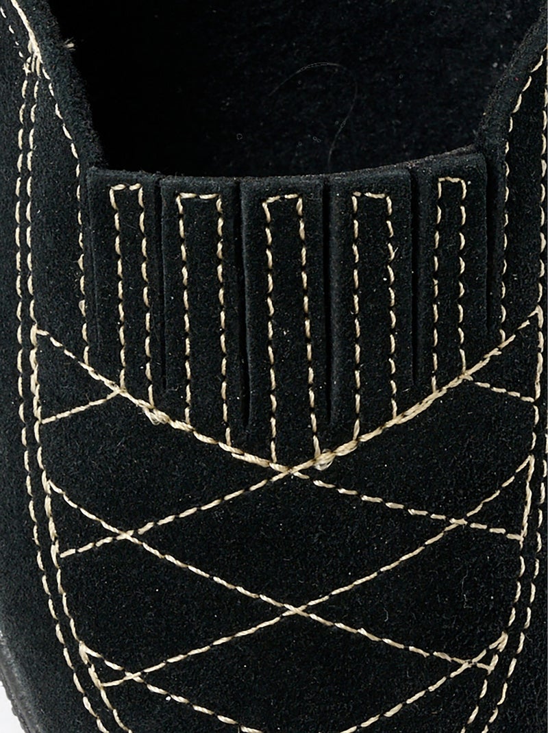 Mocassins élastiqués cuir grande largeur - Afibel Noir - Kiabi