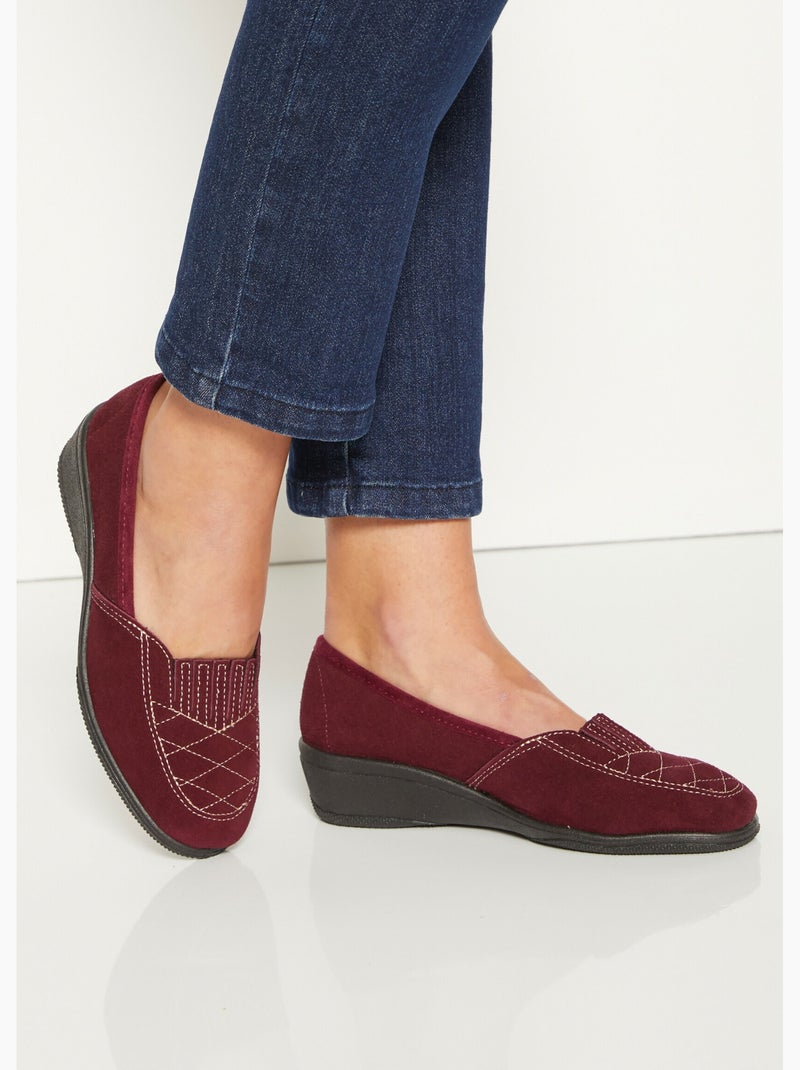 Mocassins élastiqués cuir grande largeur - afibel Rouge - Kiabi