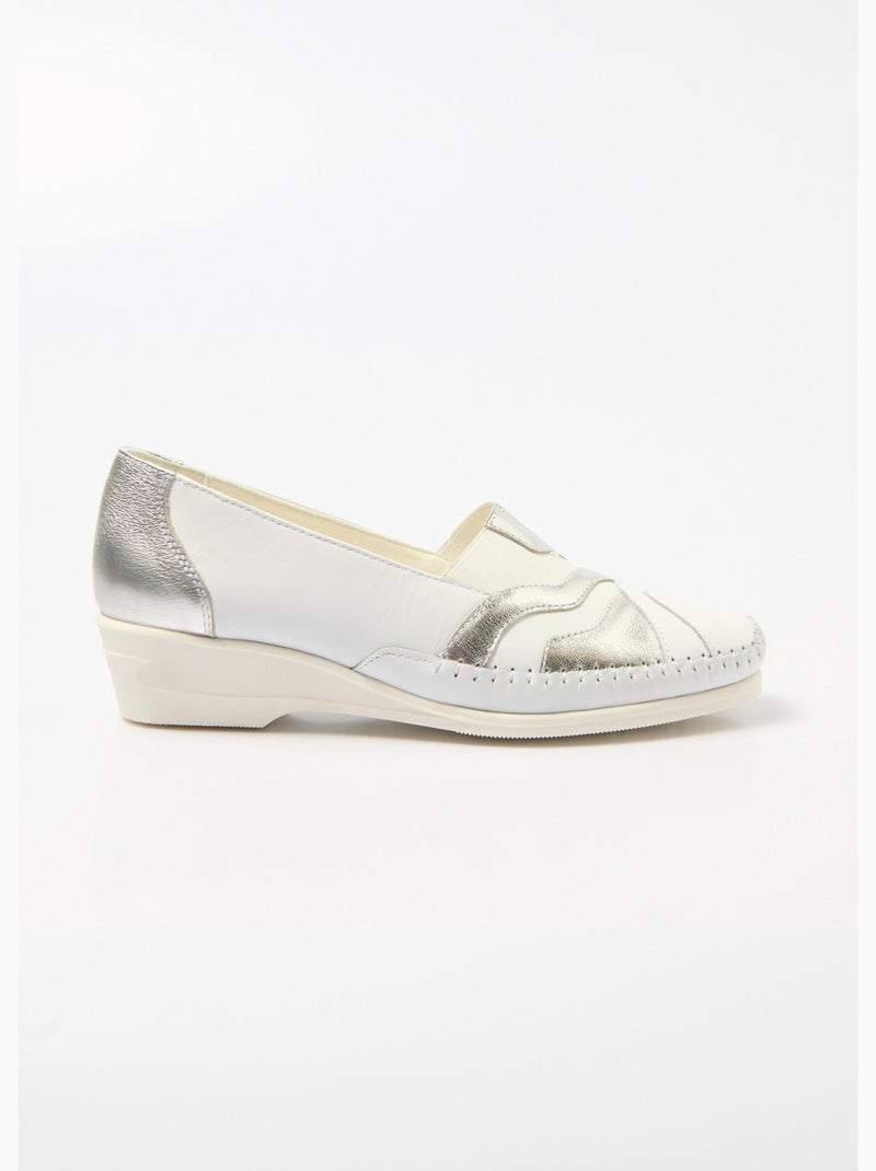 Mocassins élastiqués cuir largeur confort - Afibel Blanc - Kiabi