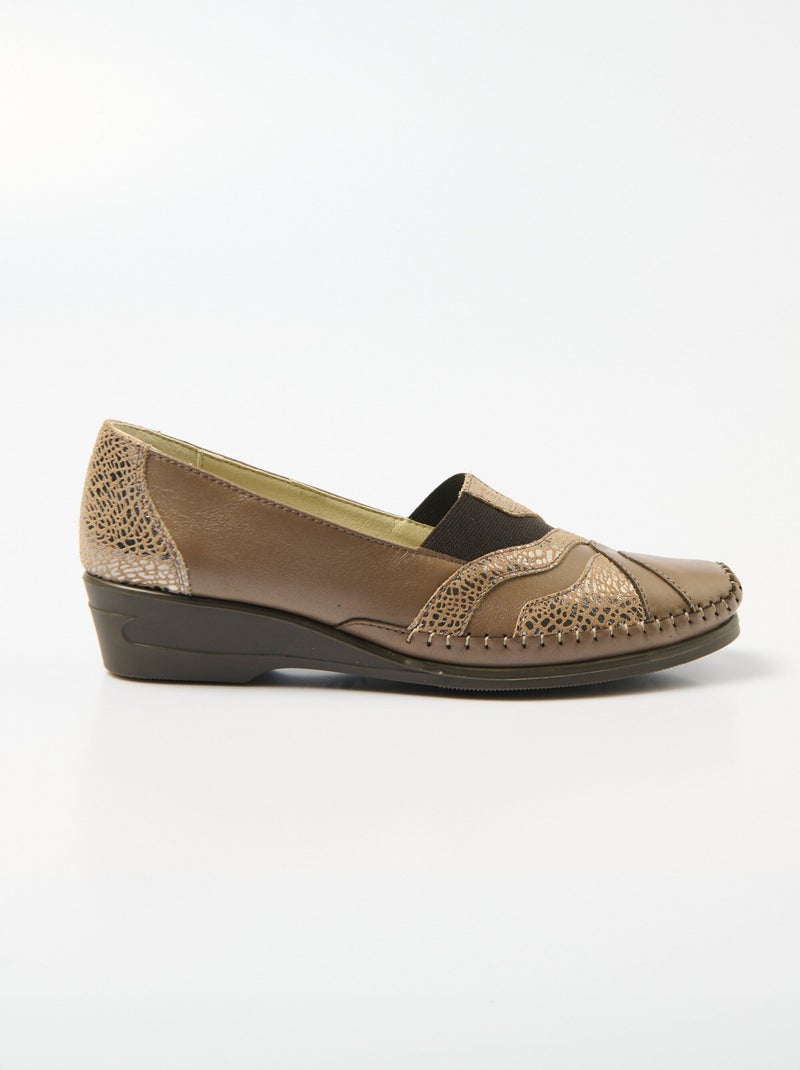 Mocassins élastiqués cuir largeur confort - Afibel Bronze - Kiabi