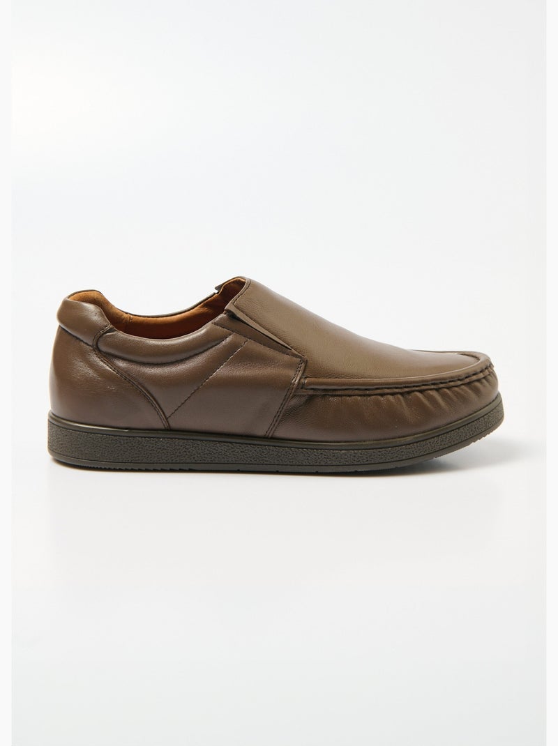 Mocassins élastiqués cuir semelle amovible - Afibel Marron - Kiabi
