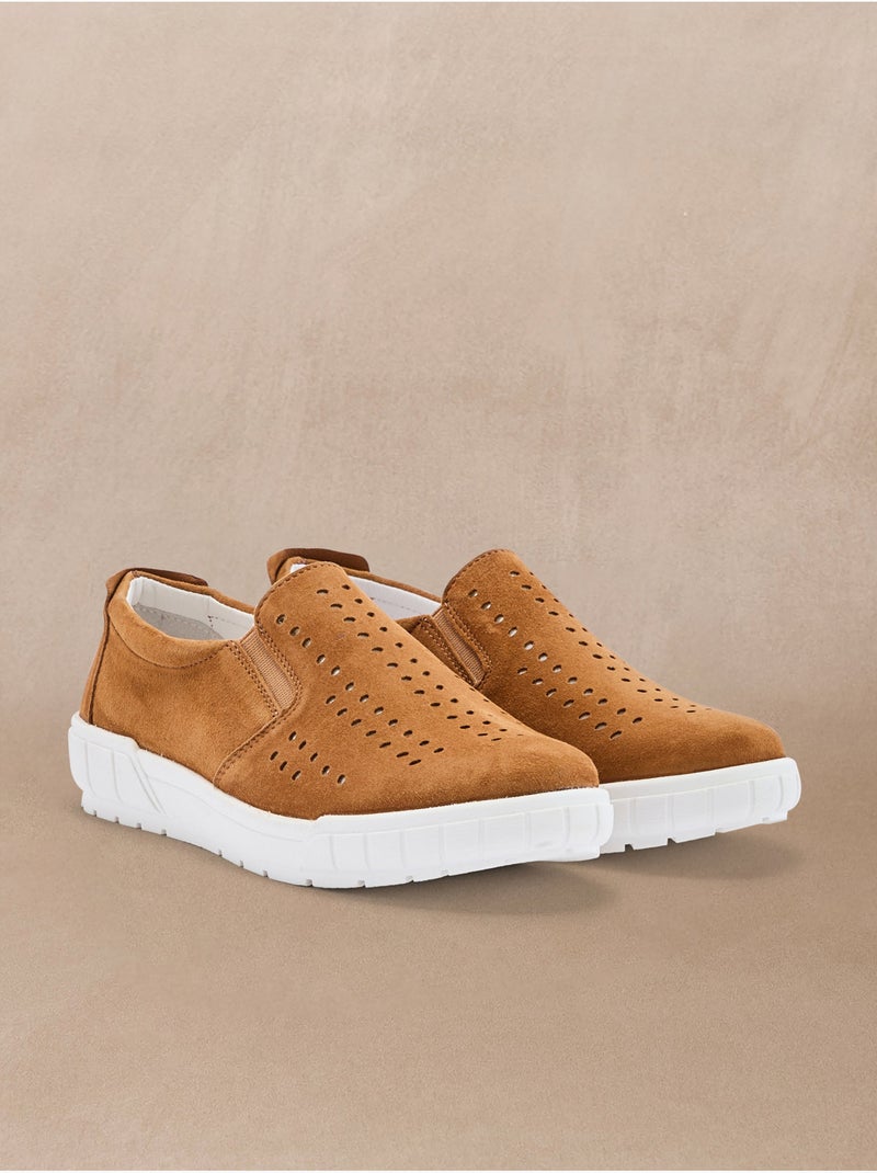 Mocassins élastiqués cuir velours - PEDICONFORT Camel - Kiabi