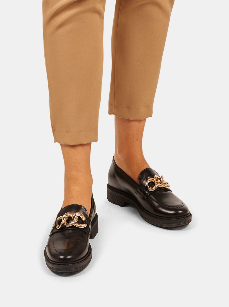 Mocassins en cuir avec chaîne appliquée BATA Noir - Kiabi