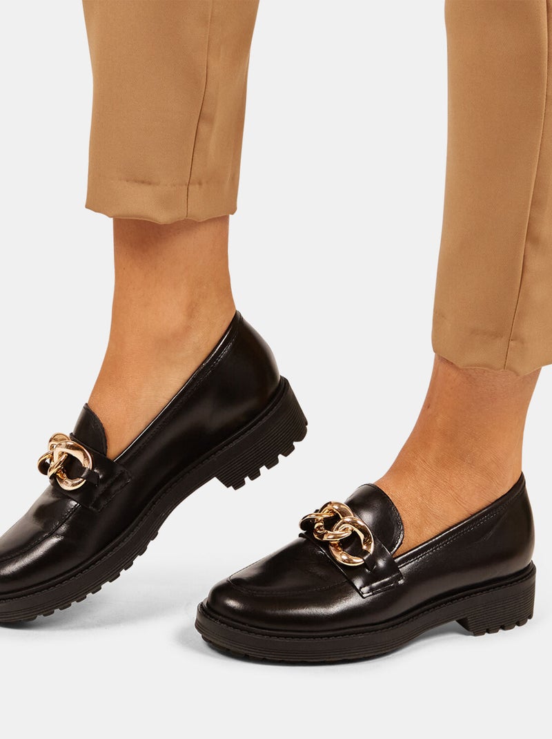 Mocassins en cuir avec chaîne appliquée BATA Noir - Kiabi