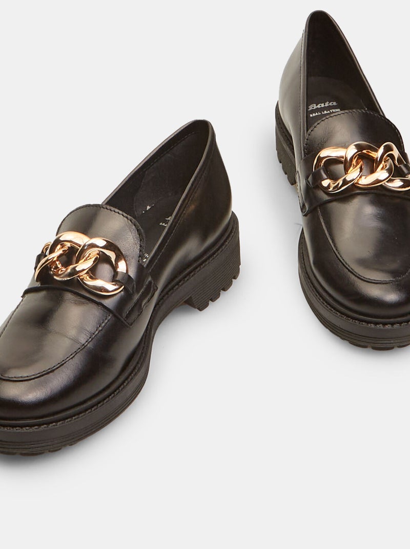 Mocassins en cuir avec chaîne appliquée BATA Noir - Kiabi