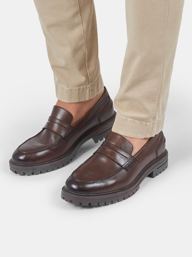 Mocassins en cuir avec semelle track BATA Marron - Kiabi