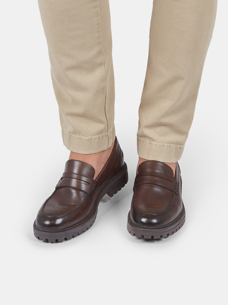 Mocassins en cuir avec semelle track BATA Marron - Kiabi