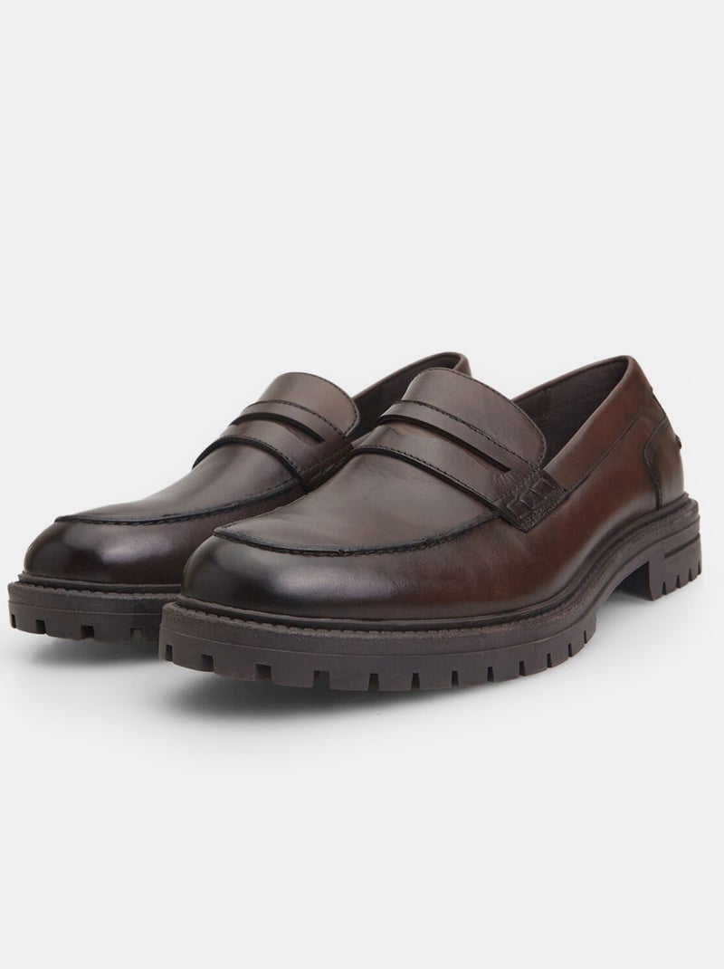 Mocassins en cuir avec semelle track BATA Marron - Kiabi
