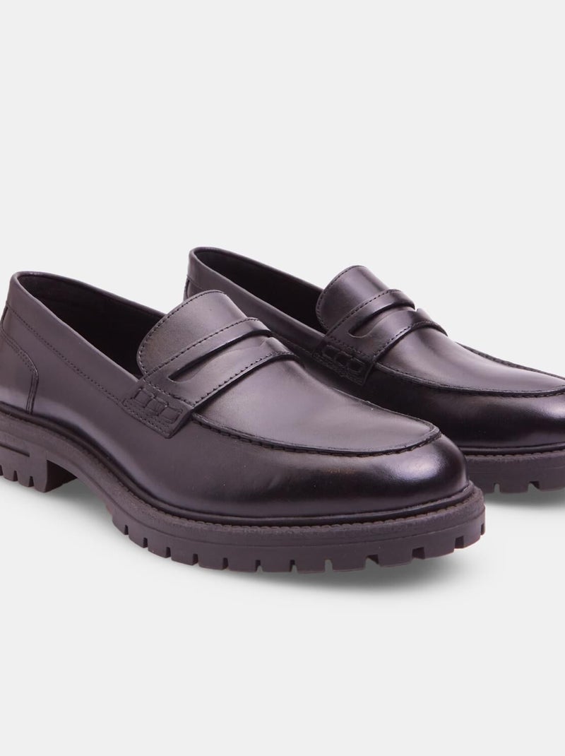 Mocassins en cuir avec semelle track BATA Noir - Kiabi