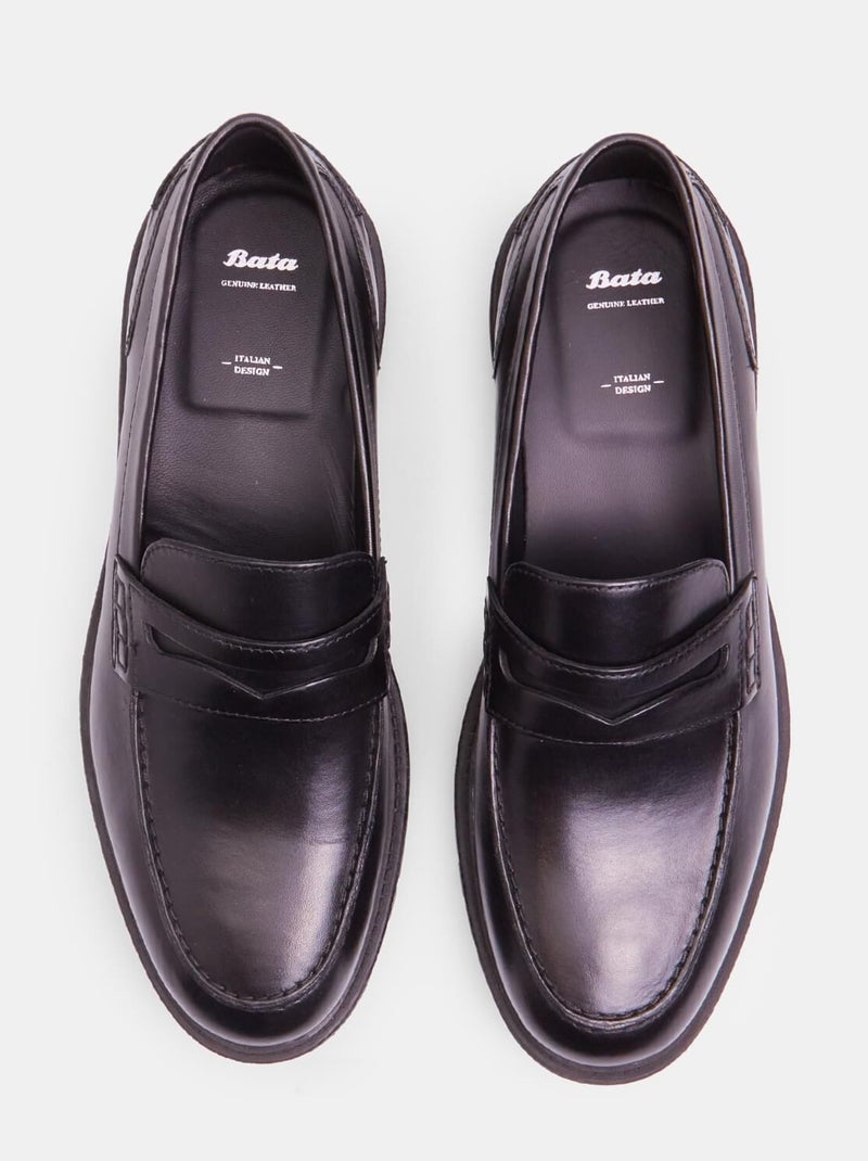 Mocassins en cuir avec semelle track BATA Noir - Kiabi