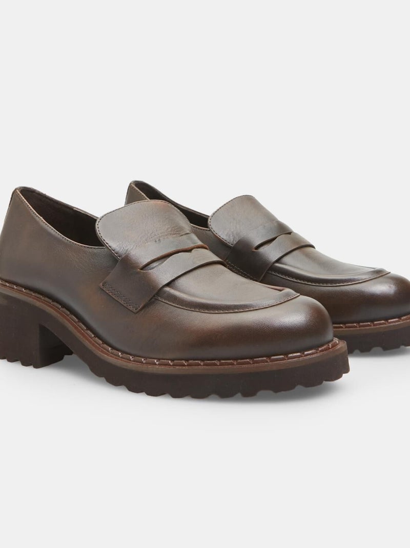 Mocassins en cuir avec talon 4,5 cm bata Marron - Kiabi
