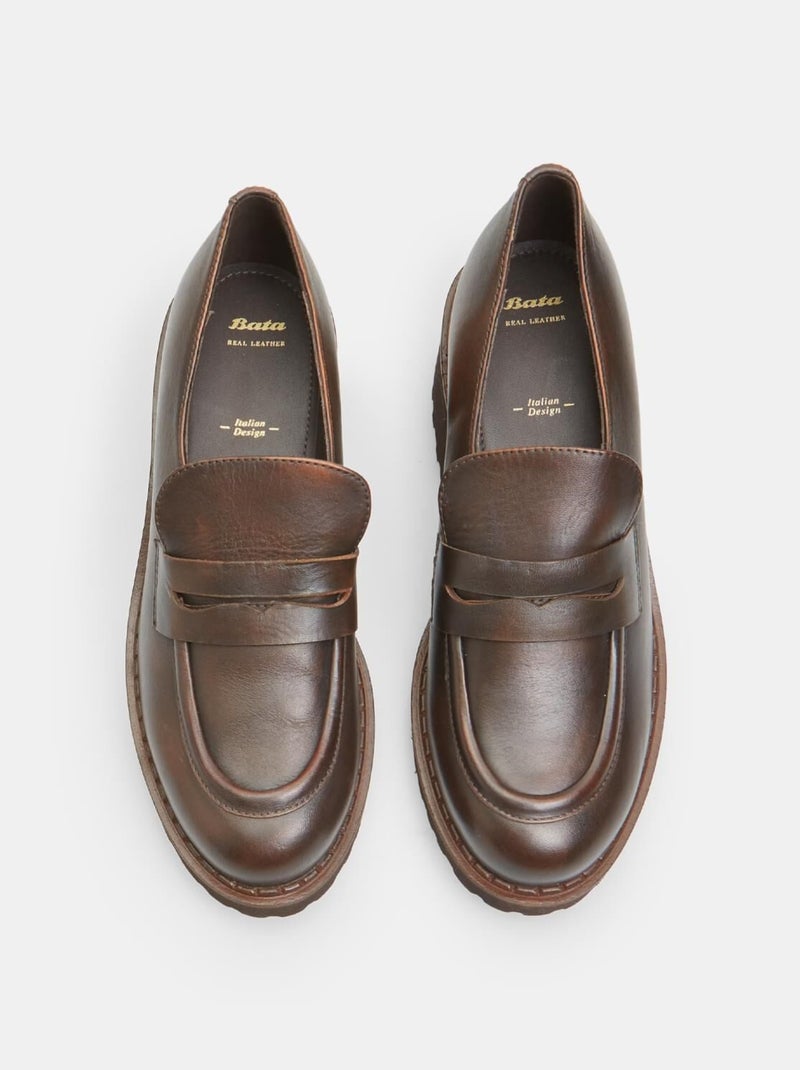 Mocassins en cuir avec talon 4,5 cm bata Marron - Kiabi
