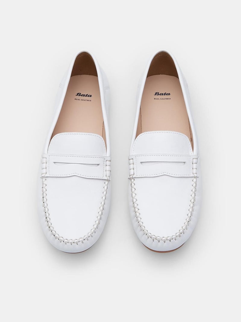 Mocassins en cuir Bata Blanc - Kiabi