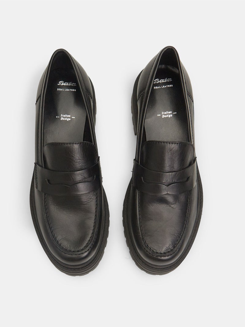 Mocassins en cuir BATA Noir - Kiabi