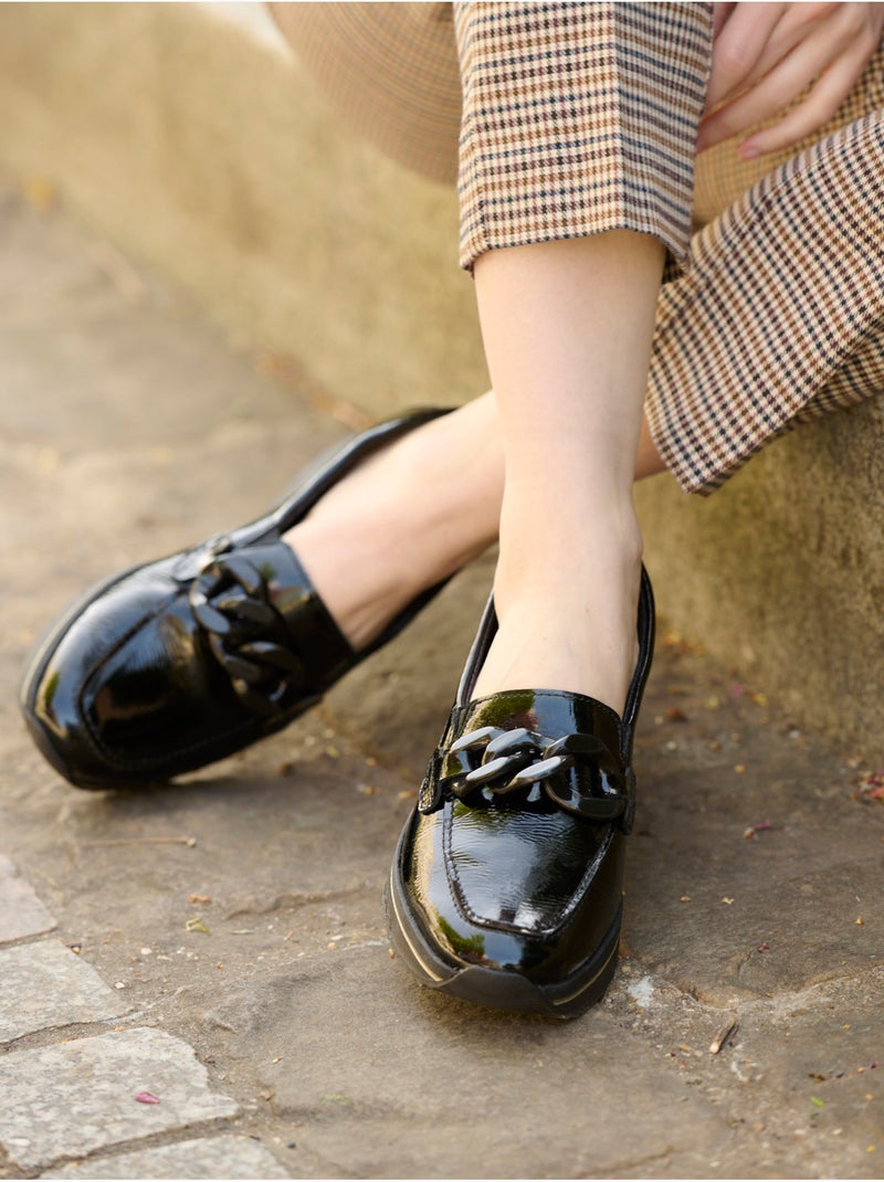 Mocassins en cuir chaînette fantaisie - PEDICONFORT Noir - Kiabi