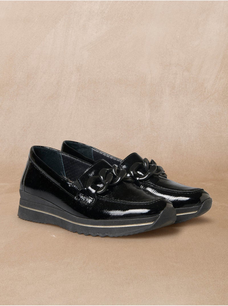 Mocassins en cuir chaînette fantaisie - PEDICONFORT Noir - Kiabi