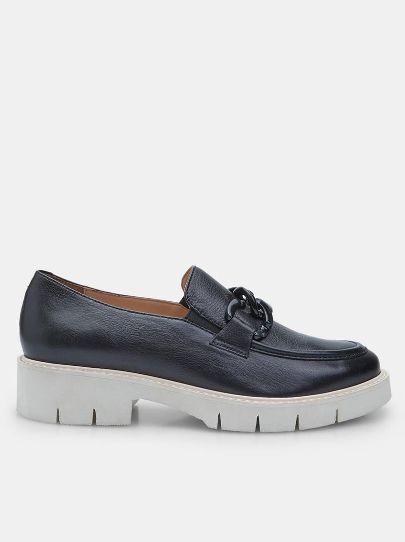 Mocassins en cuir comfortables avec accessoire BATA Noir - Kiabi