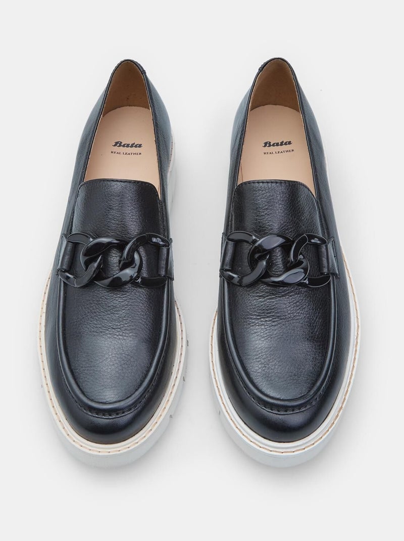 Mocassins en cuir comfortables avec accessoire BATA Noir - Kiabi