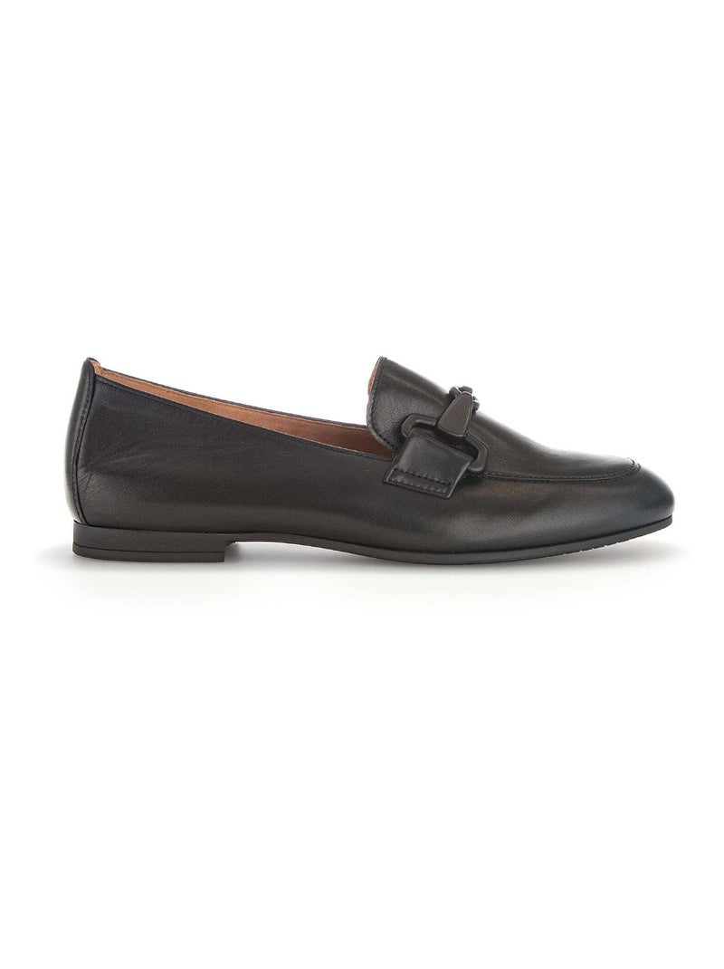 Mocassins  en cuir lisse Noir - Kiabi