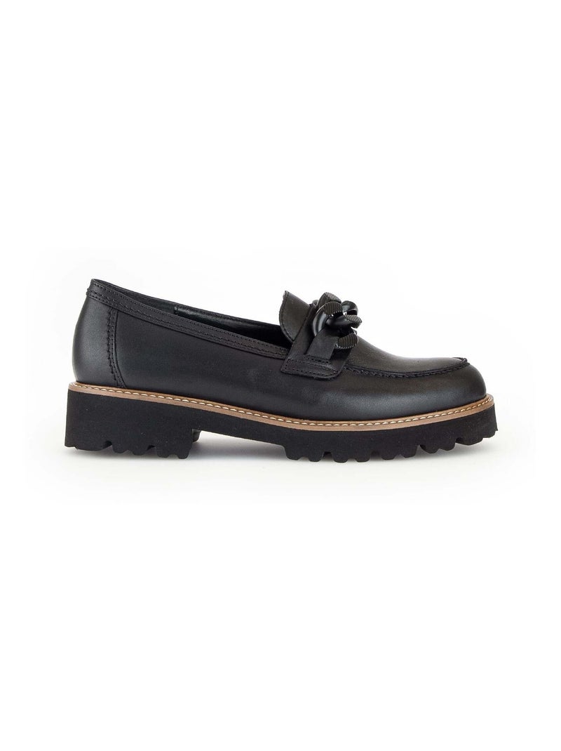 Mocassins  en cuir lisse Noir - Kiabi