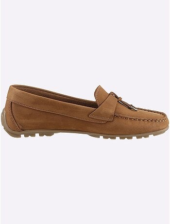 Mocassins en cuir nubuck avec couture main et semelle cuir - Taille standard - Helline