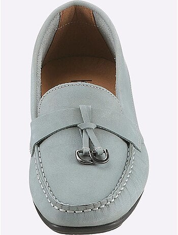 Mocassins en cuir nubuck avec couture main et semelle cuir - Taille standard - Helline